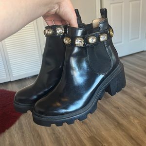 black faux leather boots